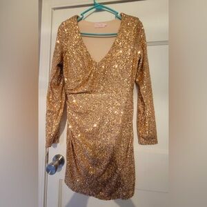 Pink Lily Rose gold sequin cocktail dress